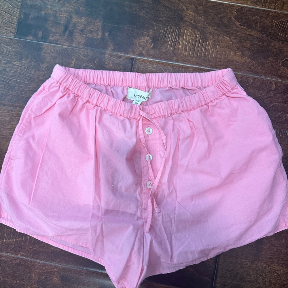 l*space Pink Button-Front Elastic Waist Shorts - Picture 1 of 1